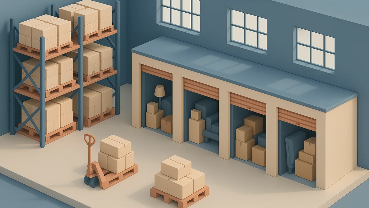 Illustration for the article "Self Storage vs Warehouse Storage: Key Differences for Businesses"
