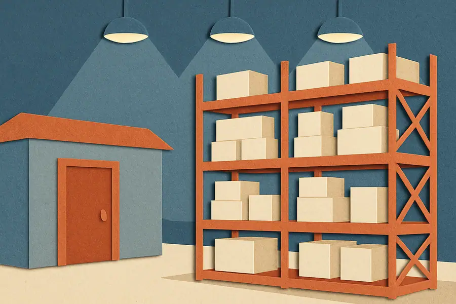 Comparison of warehouse and storage facility spaces in Mumbai with shelves and storage unit.