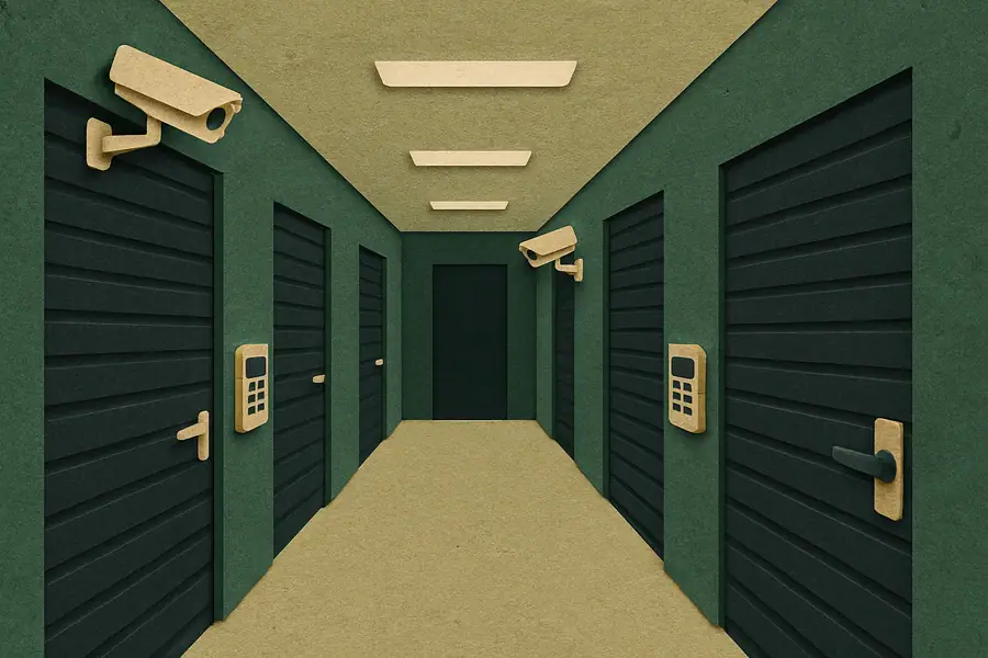 Security features in a Mumbai storage facility including CCTV and electronic locks.