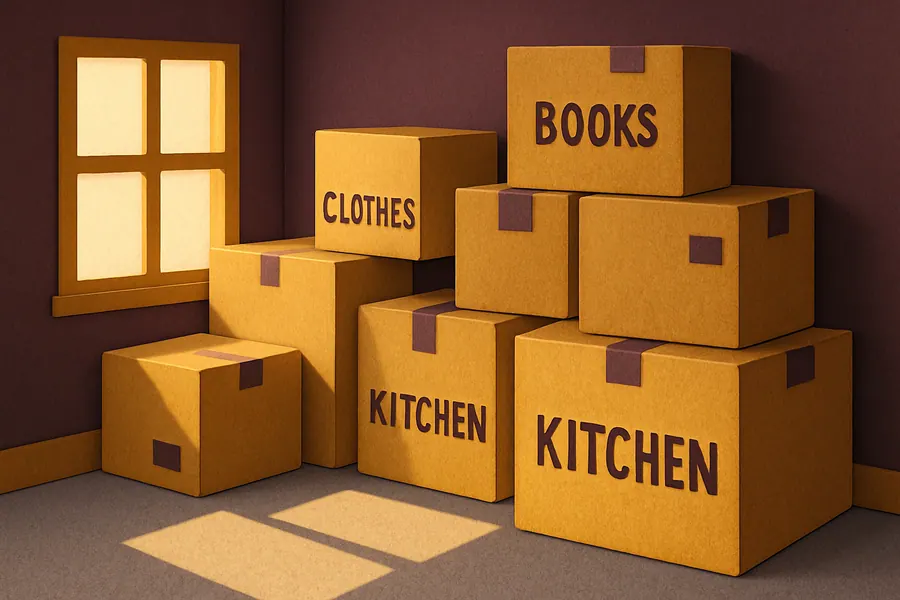 Labeled and color-coded moving boxes for efficient home relocation.
